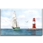 Preview: Leinwand 40 x 30 cm Keilrahmen Canvas-Leinen Aquarell Maritim Kunst Druck Kunstdruck Ostsee Leuchtturm Warnemünde Ostmole rot Mole Molenfeuer  Rostock